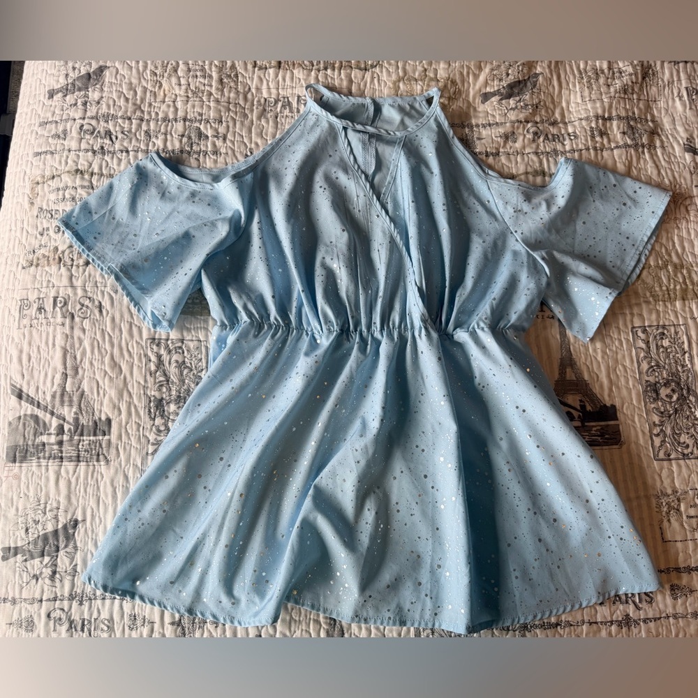 SHEIN Curve Blue Sleeveless Wrap Blouse 0XL Surplice Cold Shoulder Top